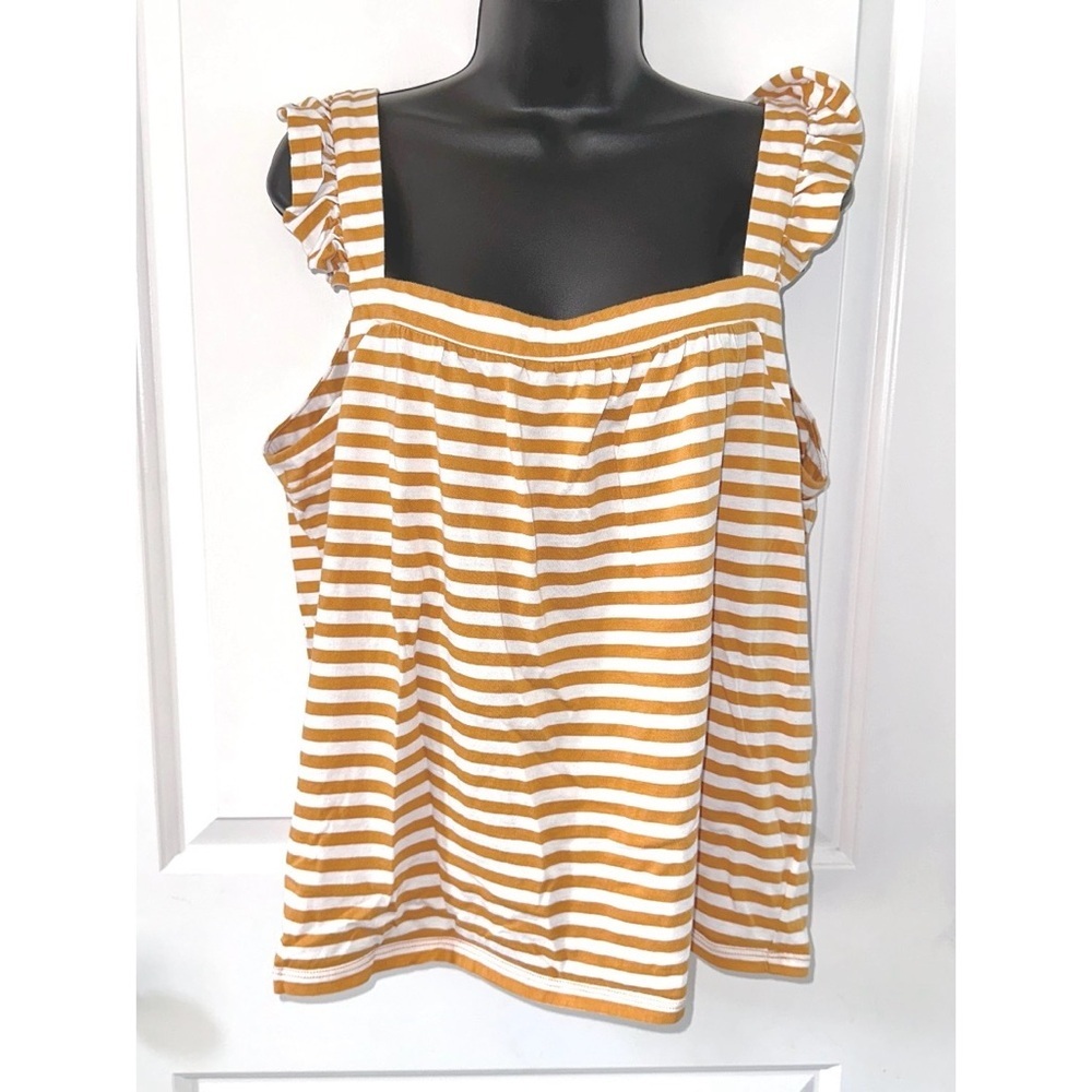MICHAEL by Michael Kors dark yellow & white striped ruffle sleeve top